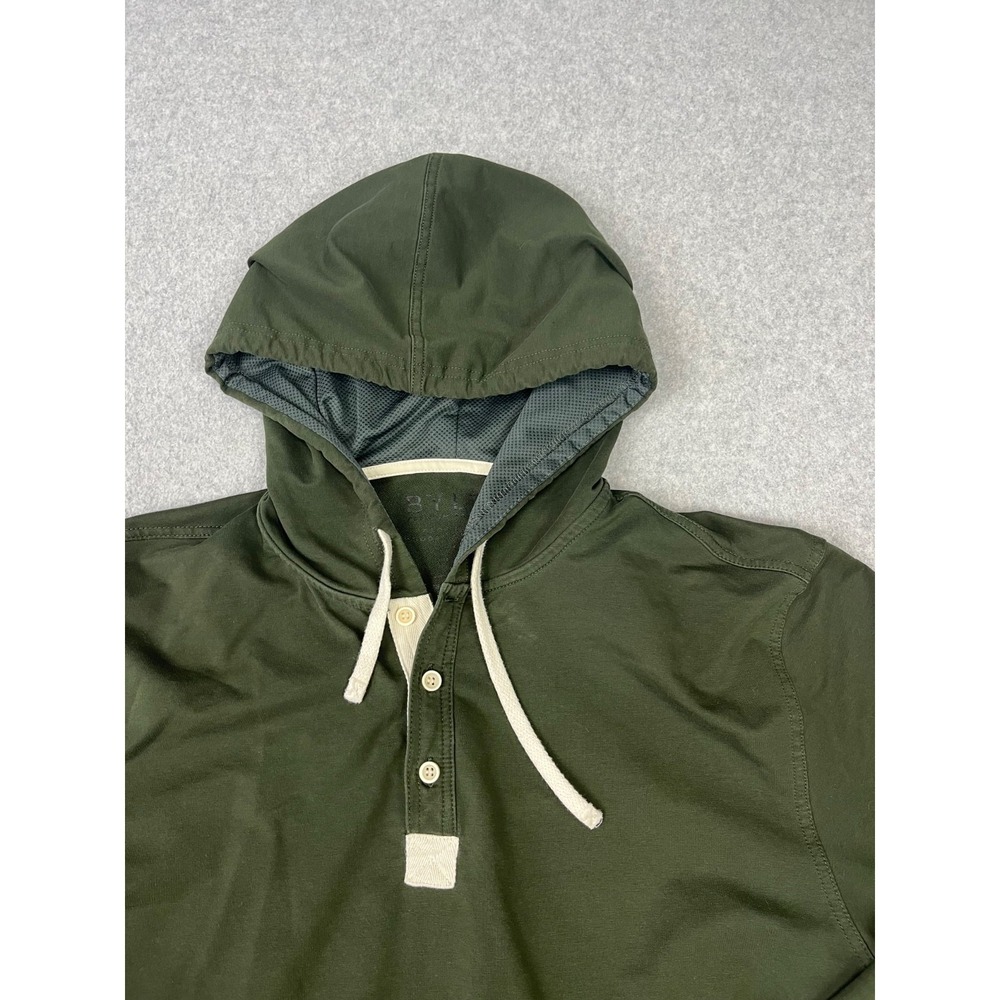 BYLT Drop Cut Lux Henley Shirt Men M Green Hooded Drawstring Stretch Performance - Picture 4 of 10